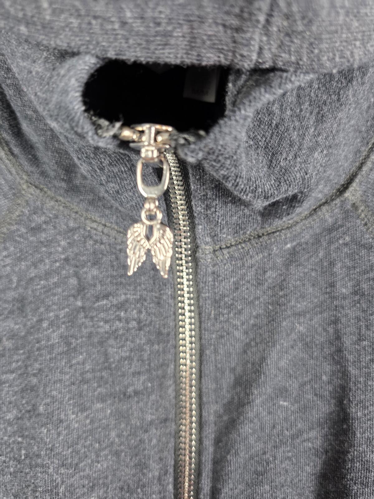 Victorias Secret WINGS BLING Full zip Grey Hooded Jacket Sequined Heart MEDIUM