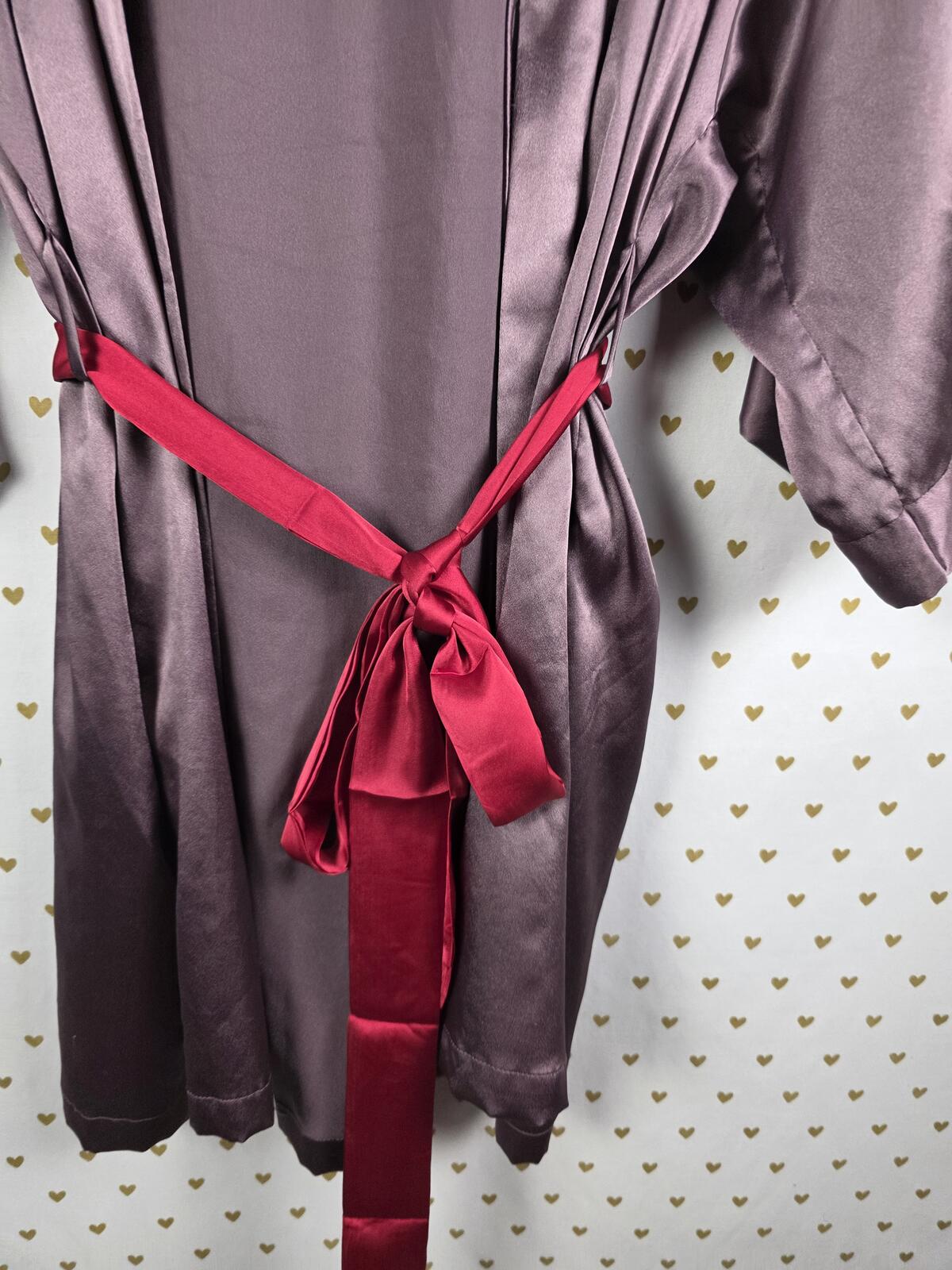 Victorias Secret Satin Silky Robe Taupe Kimono Wrap Cover Up Lounge Pockets M L