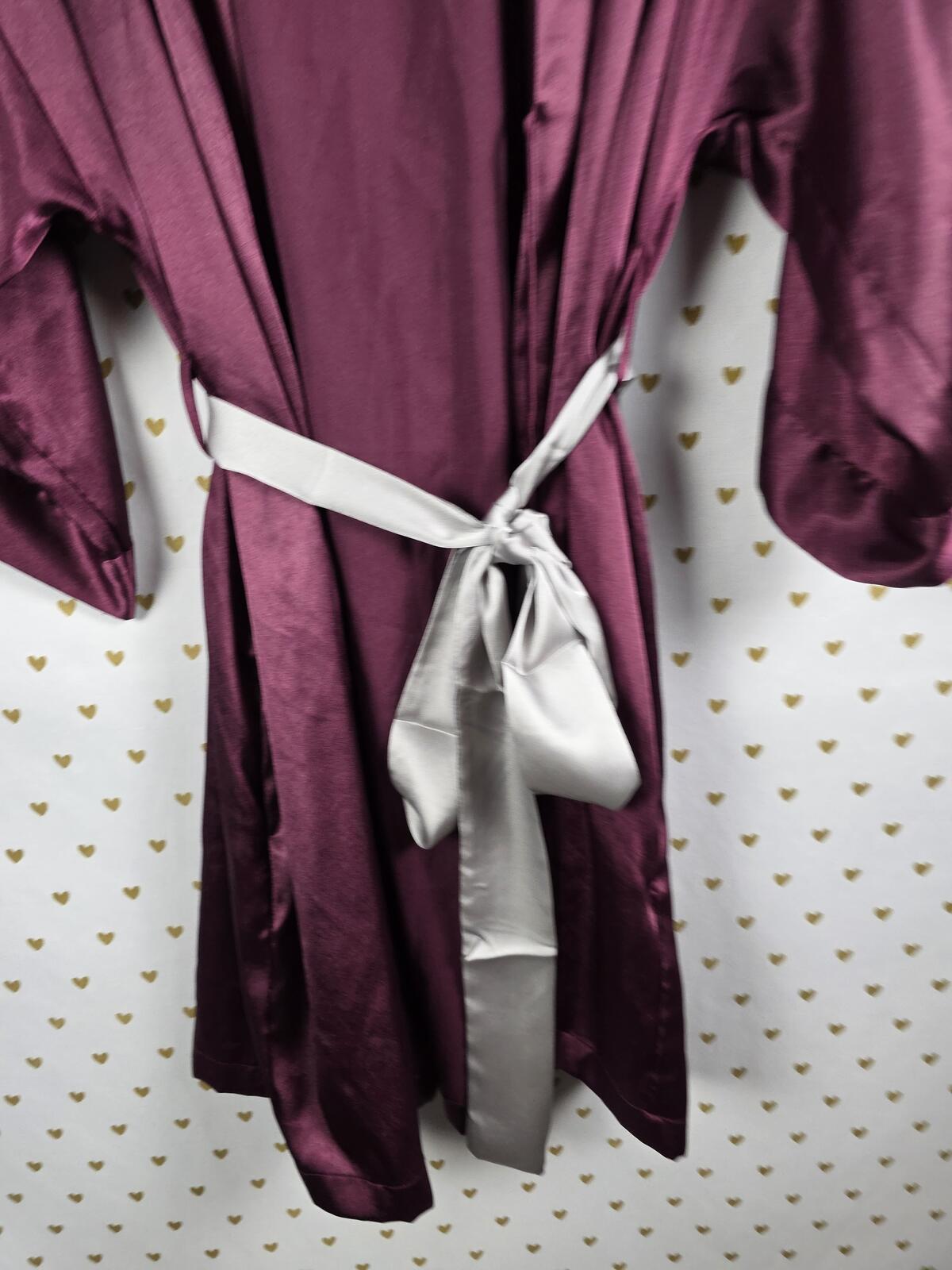 Victorias Secret Satin Silky Robe Maroon Lounge Cover Up Kimono Pockets XS SMALL