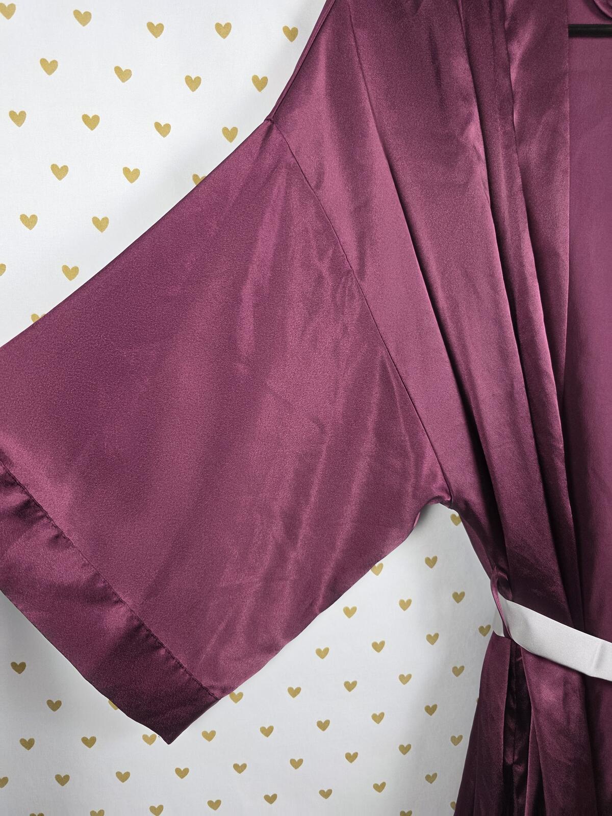 Victorias Secret Satin Silky Robe Maroon Lounge Cover Up Kimono Pockets XS SMALL