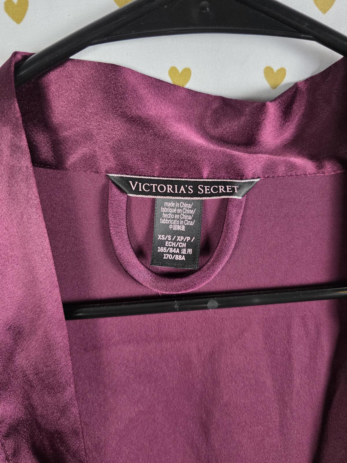 Victorias Secret Satin Silky Robe Maroon Lounge Cover Up Kimono Pockets XS SMALL