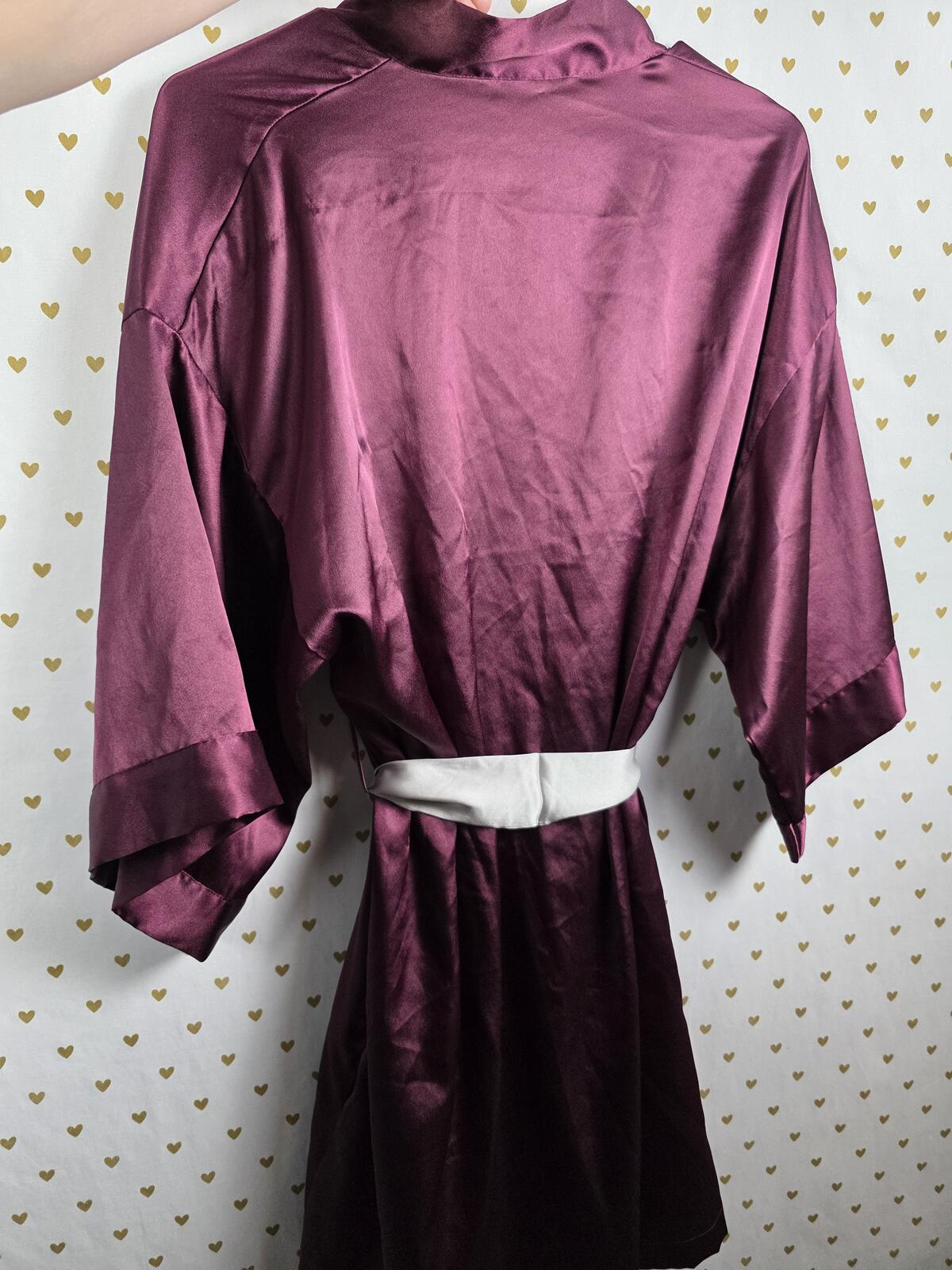 Victorias Secret Satin Silky Robe Maroon Lounge Cover Up Kimono Pockets XS SMALL
