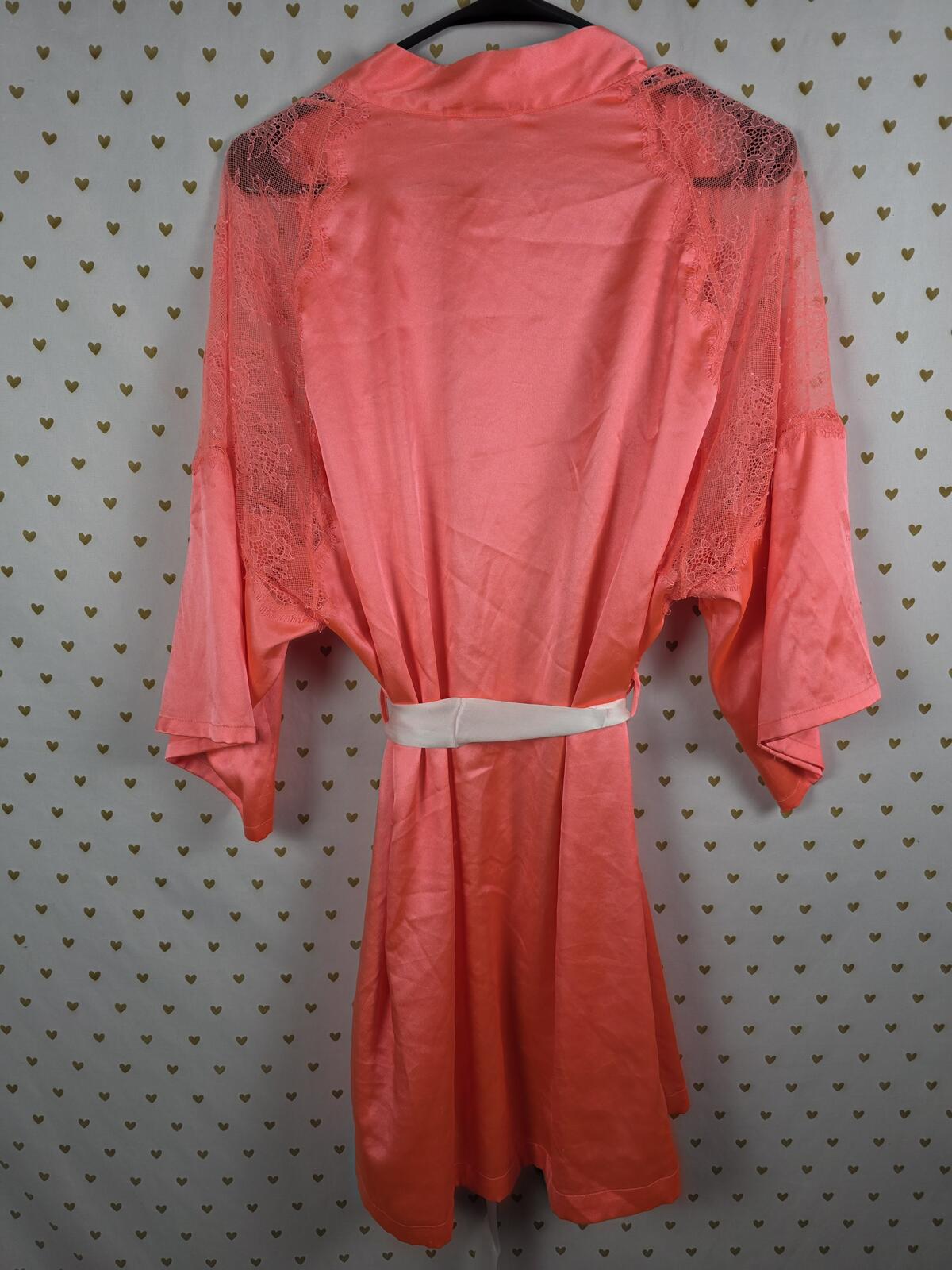 Victorias Secret Satin Silky Robe Orange Lace Panel MEDIUM LARGE