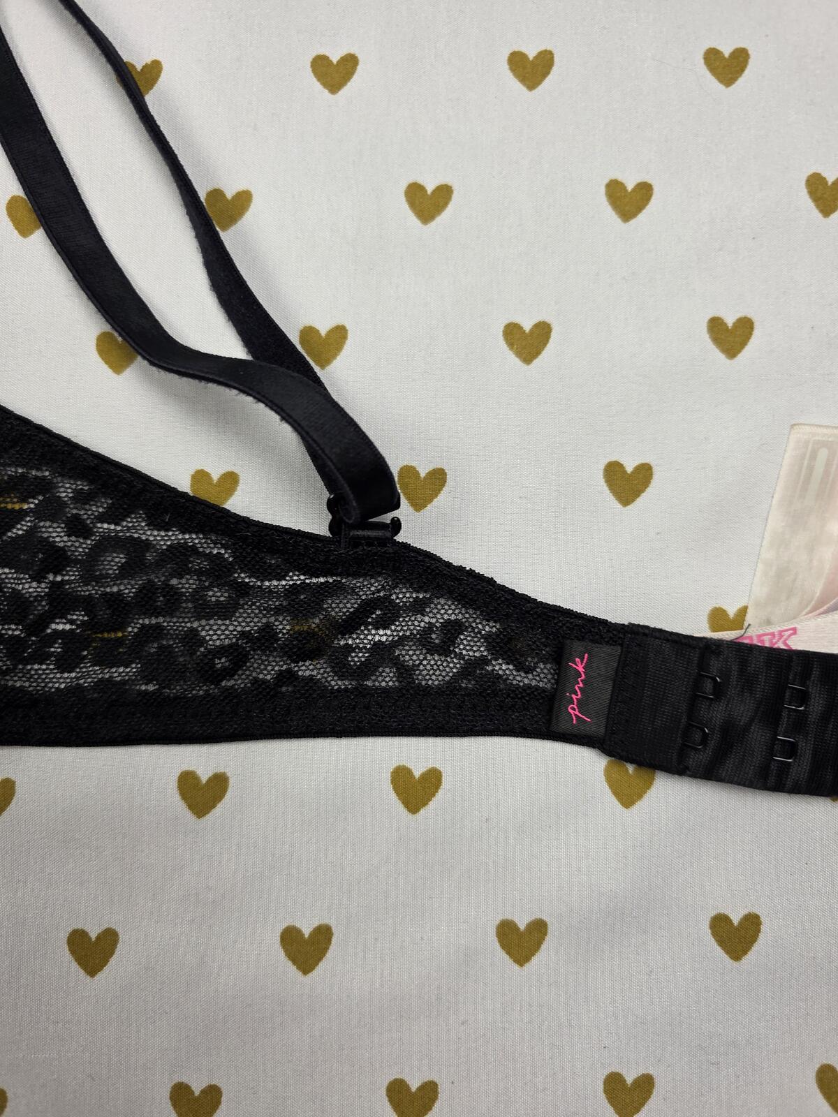 Victorias Secret PINK Black Cheetah Print 34c Wear Everywhere T shirt Bra