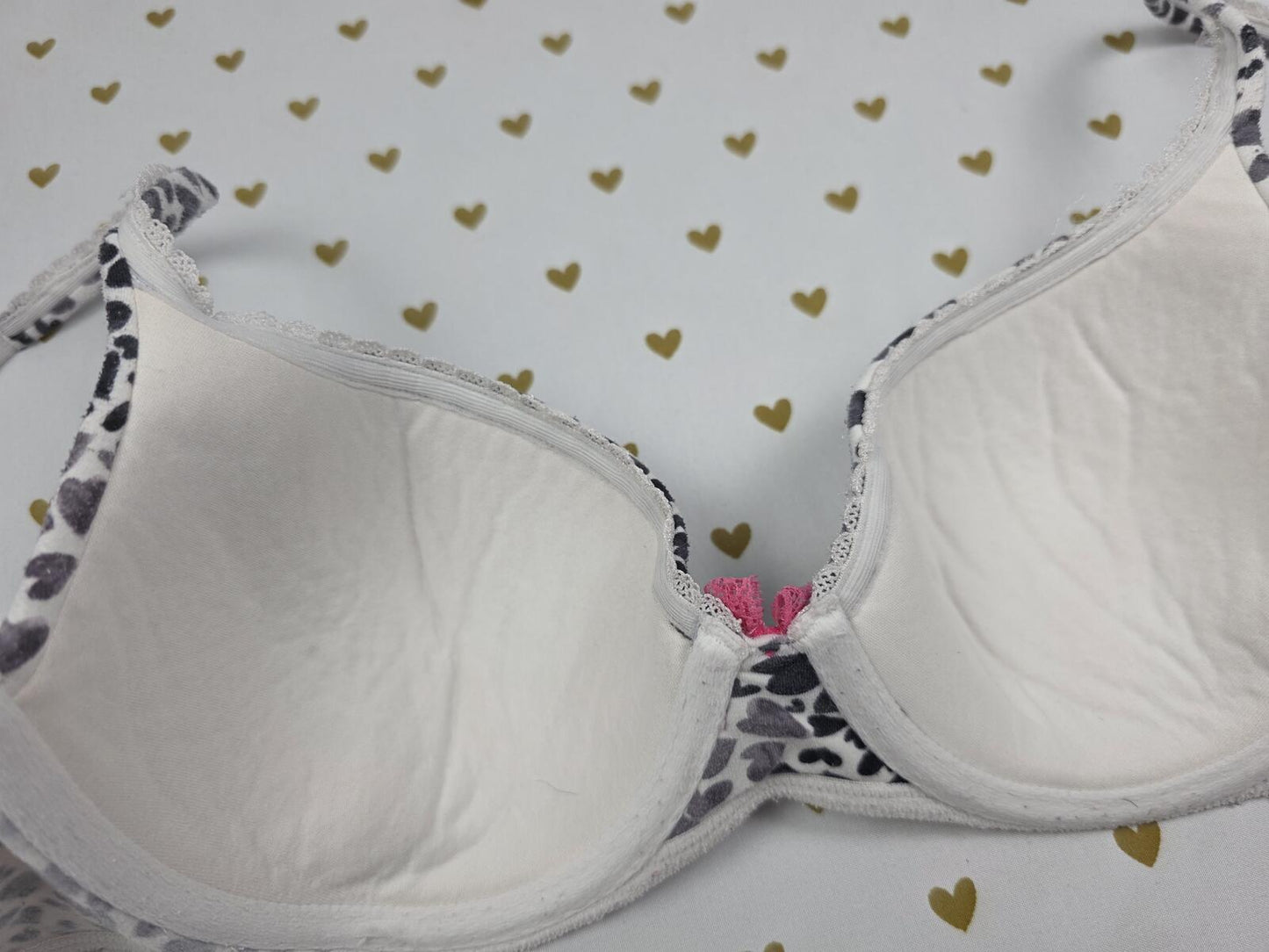 Victorias Secret HEART Leopard Cheetah Print BRA Lined Demi Balconette 36B