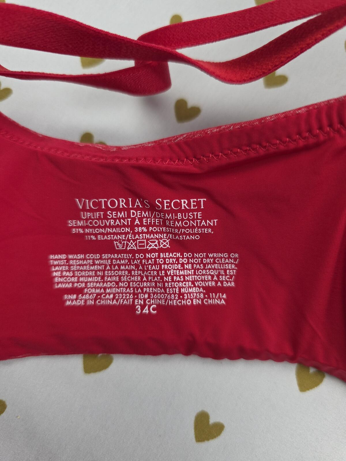 Victorias Secret Red Uplift Semi Demi Balconette Bra 34C