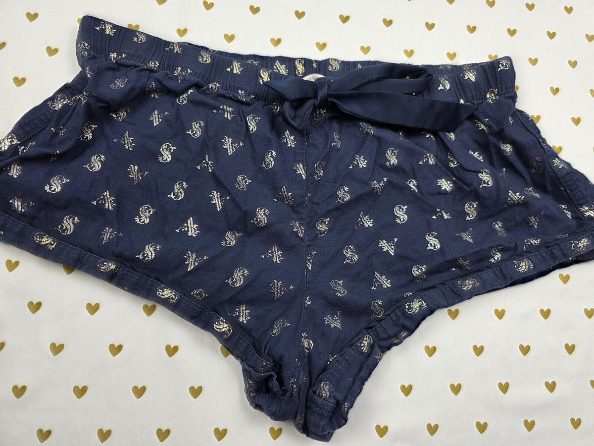 Victorias Secret Blue Foil Logo Medium Sleep Shorts Boxers Pajama Bottoms