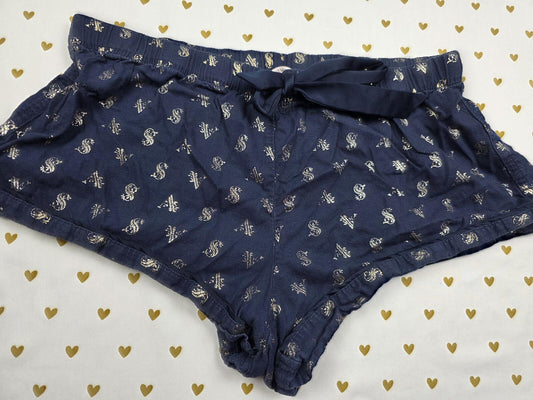 Victorias Secret Blue Foil Logo Medium Sleep Shorts Boxers Pajama Bottoms