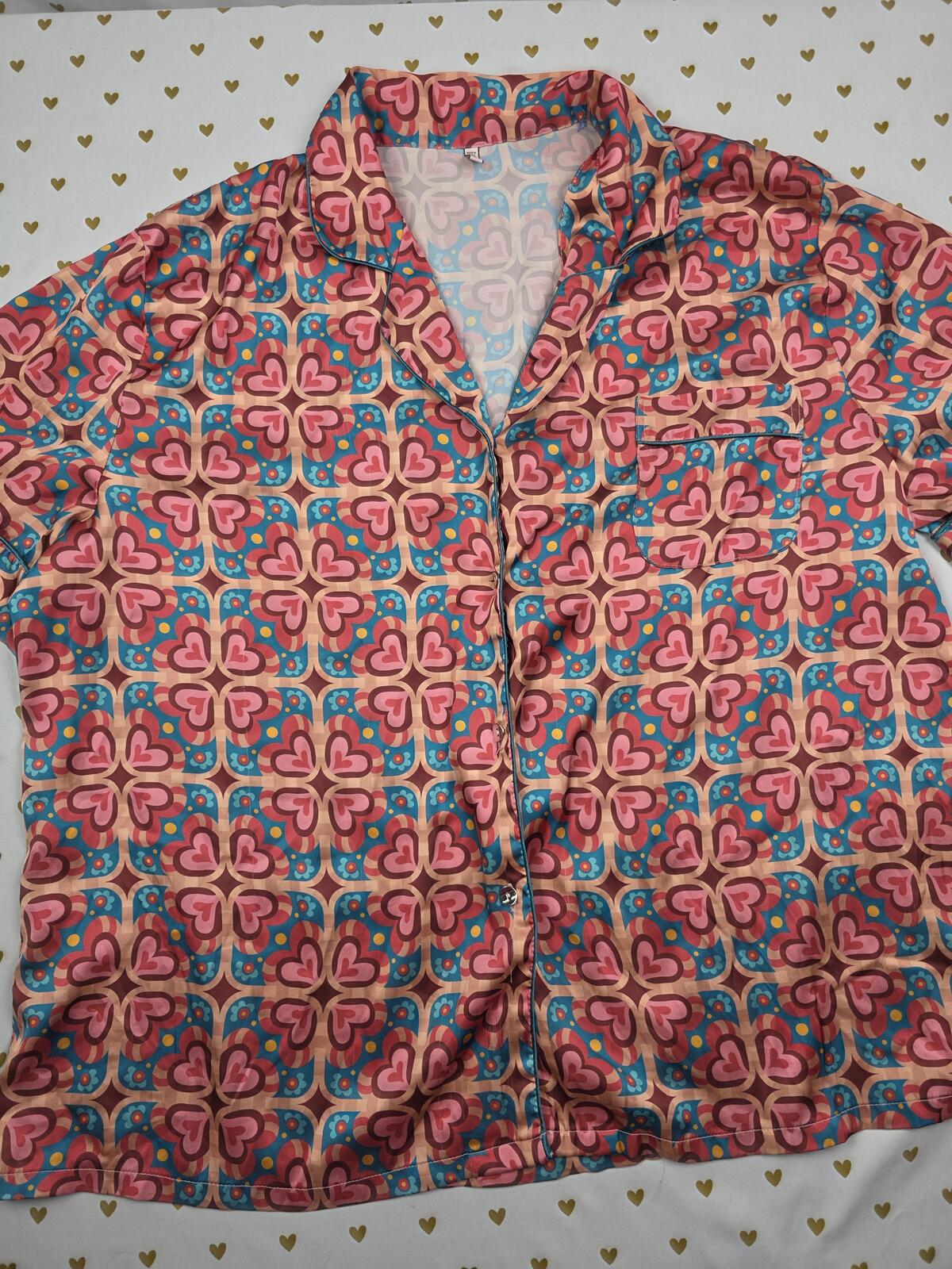 Victorias Secret Satin Pattern Button Up Sleep Shirt Top 2XL XXL