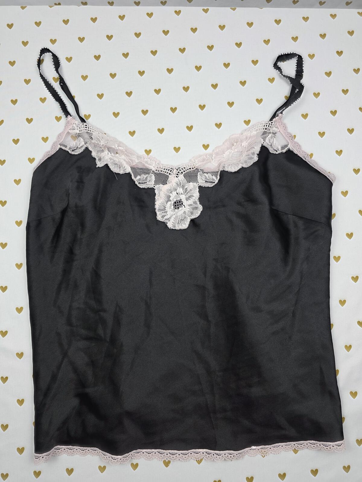 Victorias Secret PINK Satin Lace Accent Babydoll Tank Top LARGE