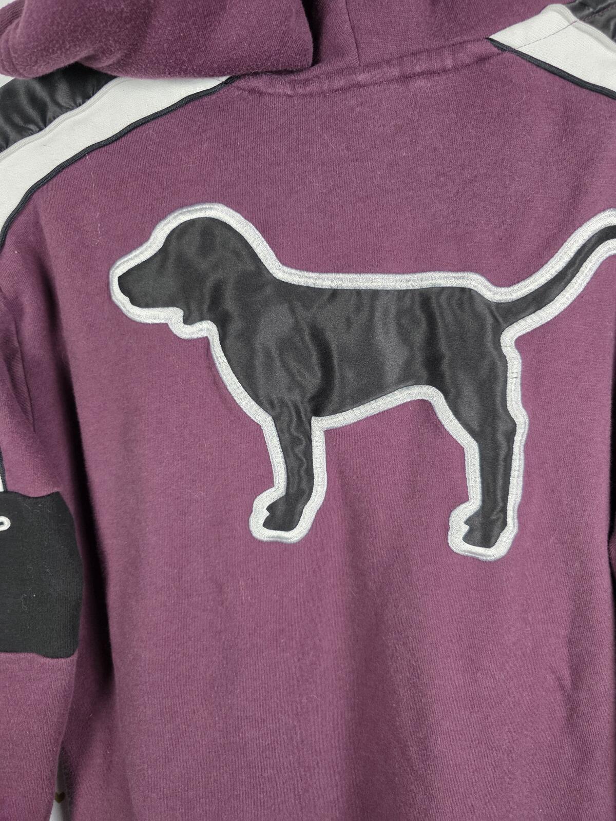 Victorias Secret Pink Maroon Sherpa Lined DOG LOGO Embroidered Hoodie Sweater SM