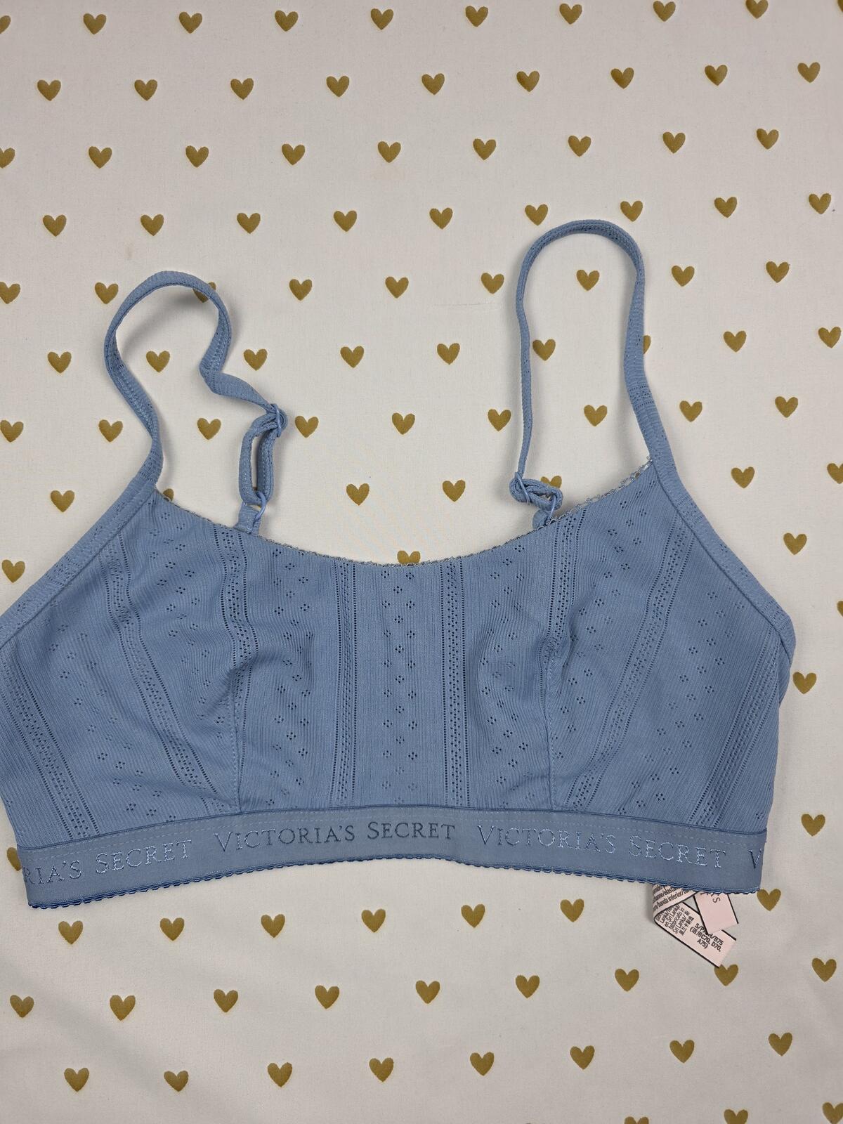 Victorias Secret Blue Comfy Logo Band Bralette Bra Top Tank SMALL