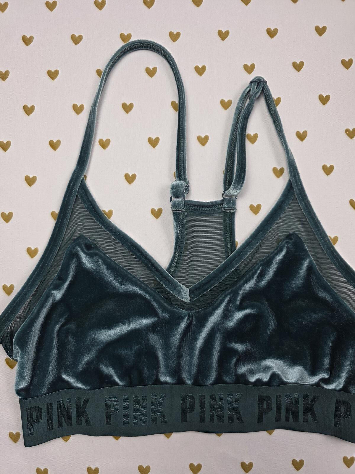 Victorias Secret Pink Green Velvet Bralette Bra Top Tank SMALL