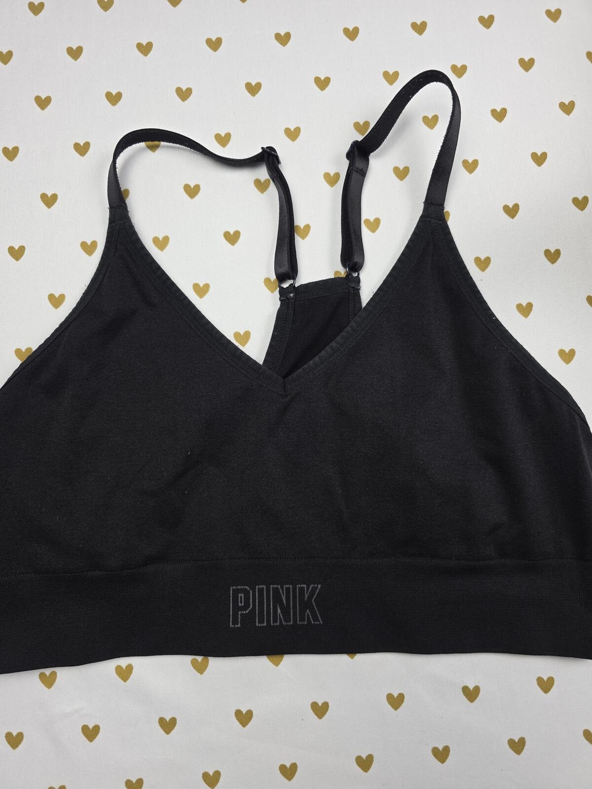 Victorias Secret Pink Black Sports Bra LARGE Bralette Bra Top Tank