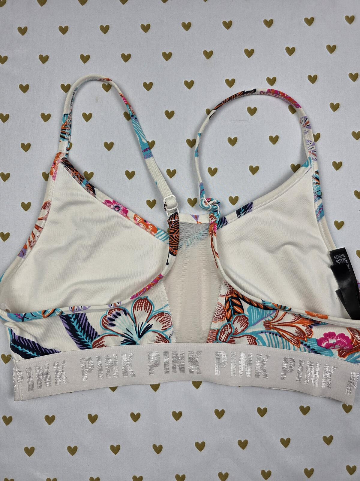 Victorias Secret Pink Floral SPORTS BRA MEDIUM Bralette Bra Top Tank