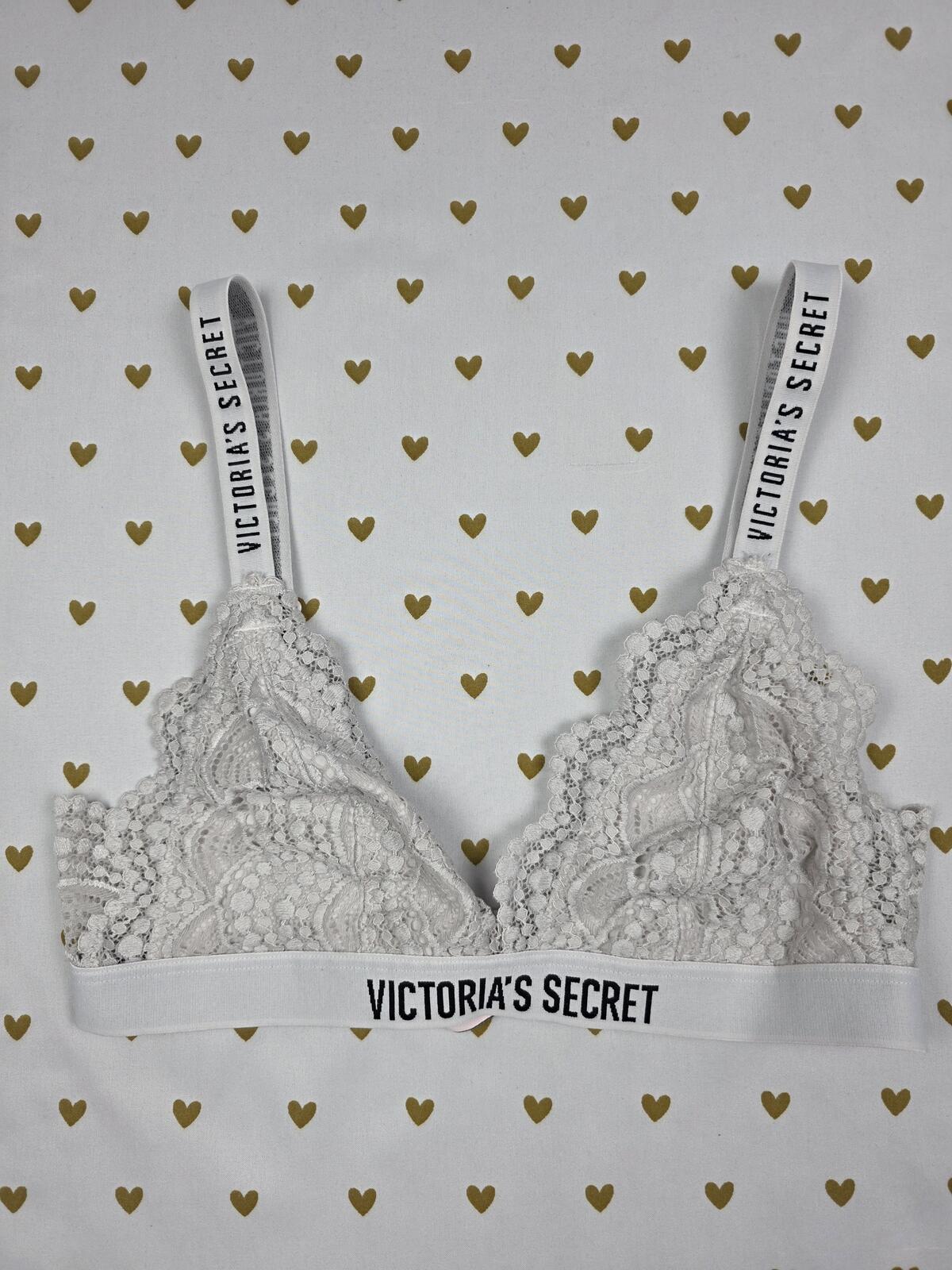 Victorias Secret White Lace Logo Band SMALL Bralette Bra Top Tank