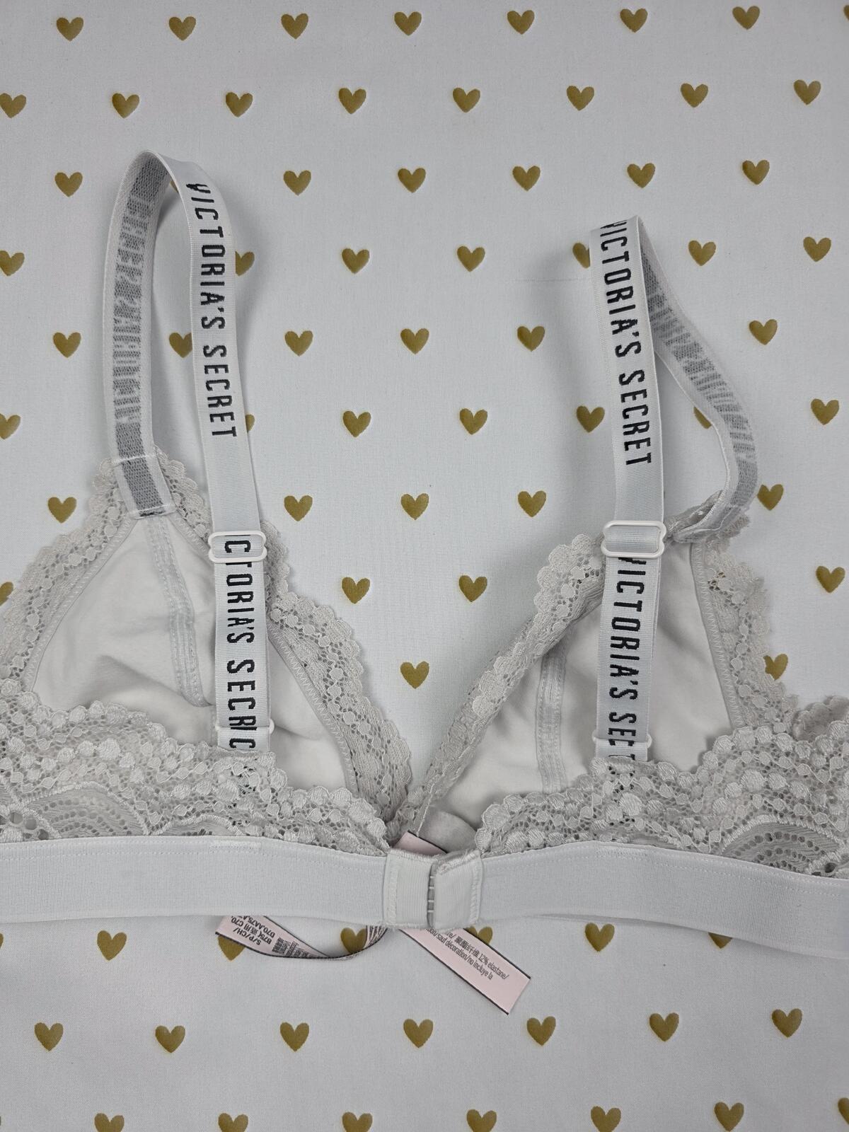 Victorias Secret White Lace Logo Band SMALL Bralette Bra Top Tank