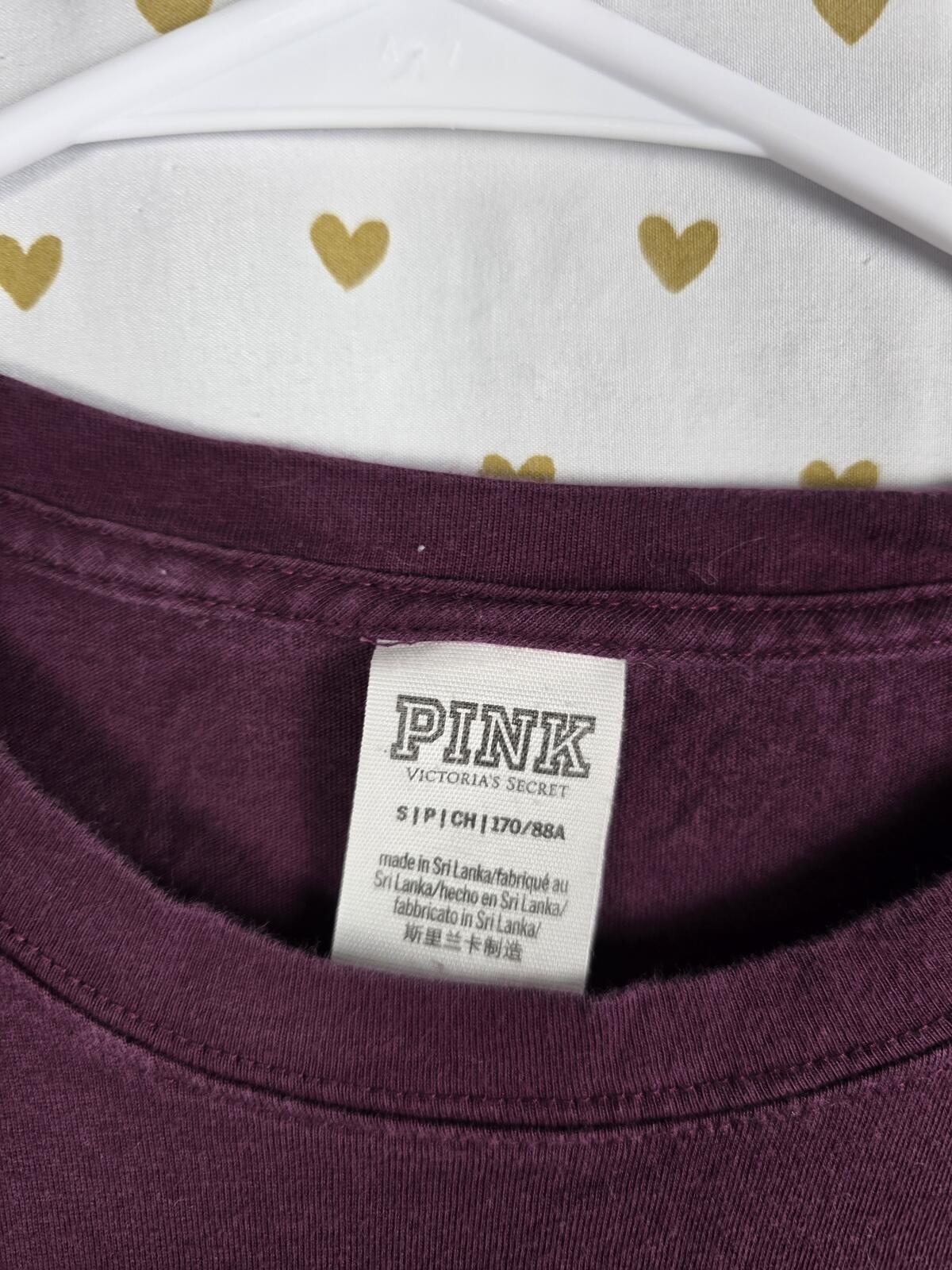 Victorias Secret PINK Campus Pocket BLING Sequined Maroon Tee Shirt DOG SMALL