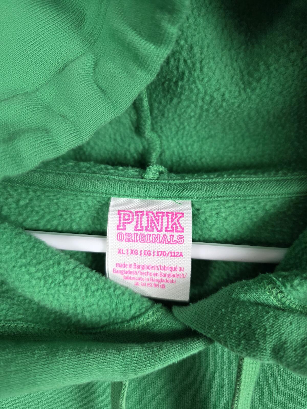 Victorias Secret Pink CAMPUS ORIGINALS Green Pockets LOVE Glitter Hoodie XL