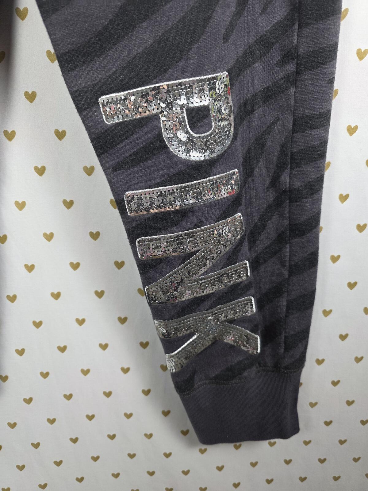 Victorias Secret PINK BLING Zebra grey Sweats Sweatpants Joggers MEDIUM