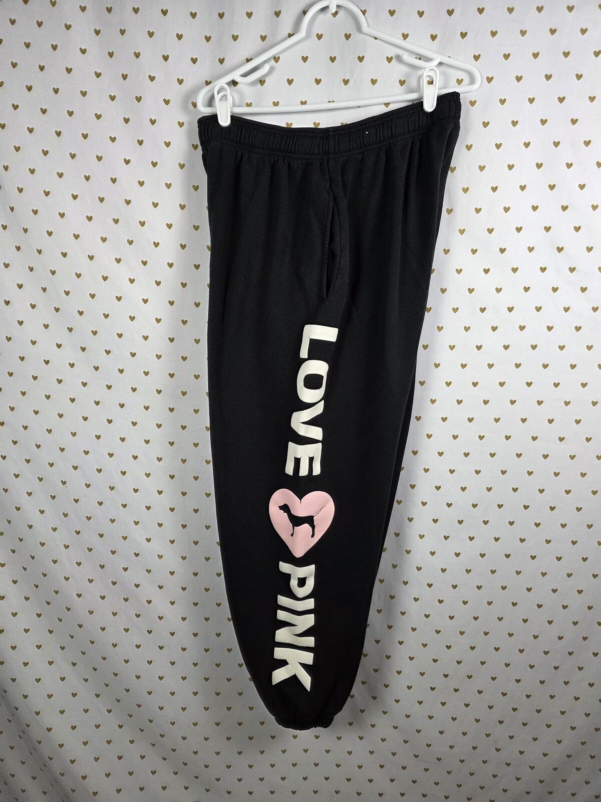 Victorias Secret PINK CAMPUS ORIGINALS Glitter Logo Joggers Sweatpants Sweats L