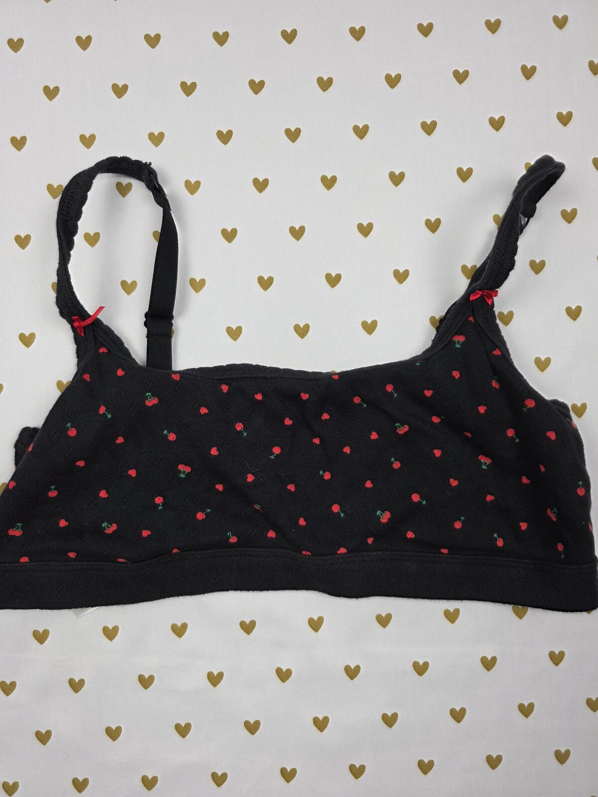 Victorias Secret Pink XL Black Cherries Hearts Bralette Bra Top Tank