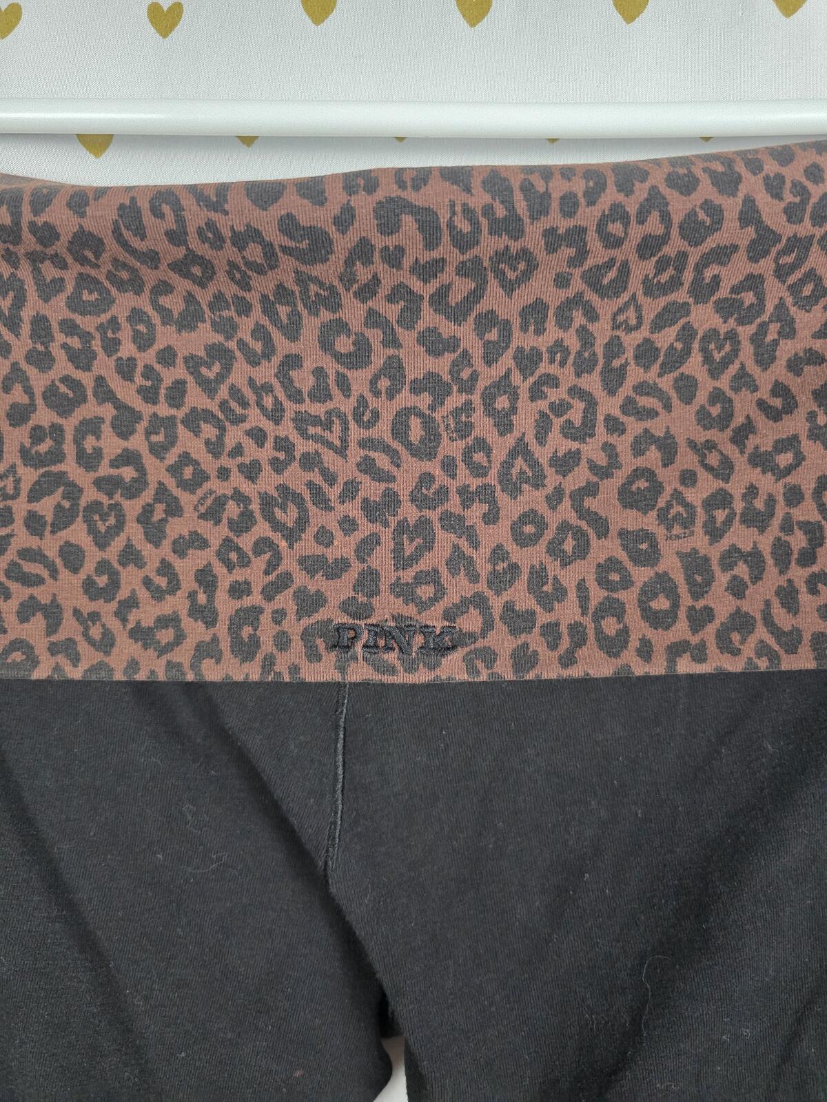 Victorias Secret PINK CHEETAH LEOPARD Foldover Yoga Pants Flared LARGE