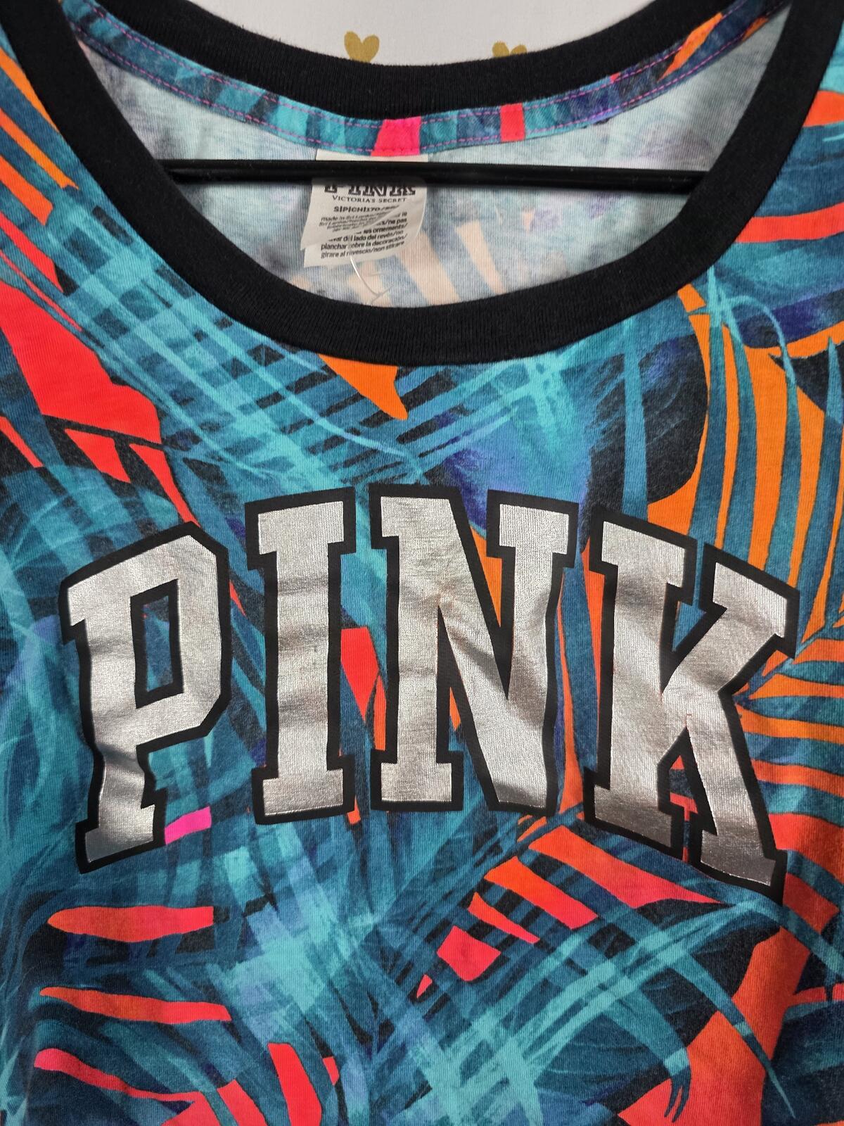 Victorias Secret PINK Hawaiian Logo Floral Tank Top Colorful SMALL