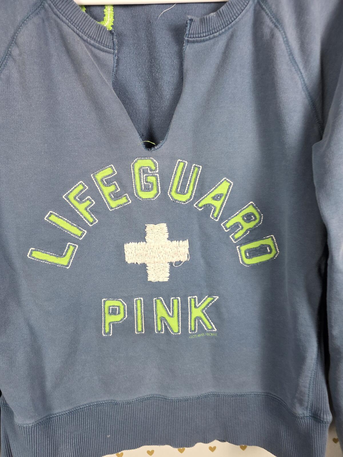 Victorias Secret Pink Vintage LIFEGUARD V neck Y2k Sweater Embroidered Shirt L