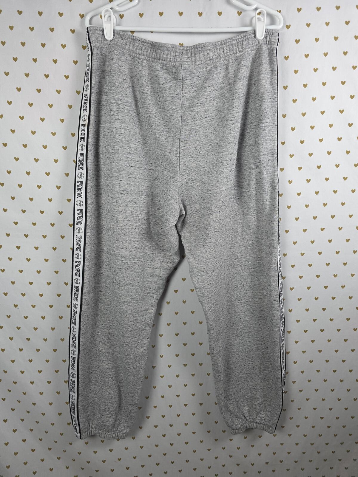 Victorias Secret PINK Logo Sweats Grey Pocket Joggers sweatpants LARGE