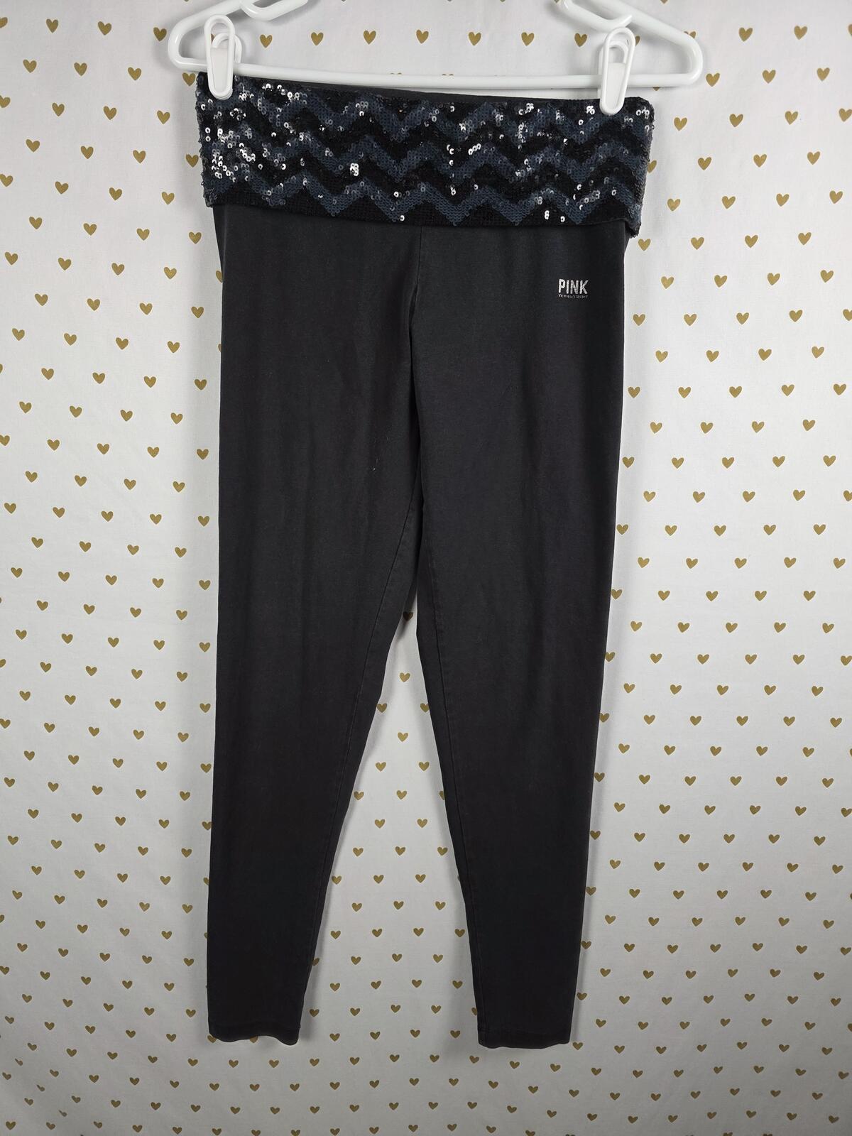 Victorias Secret PINK BLING SEQUINED CHEVRON Foldover Yoga Pants Y2k SMALL