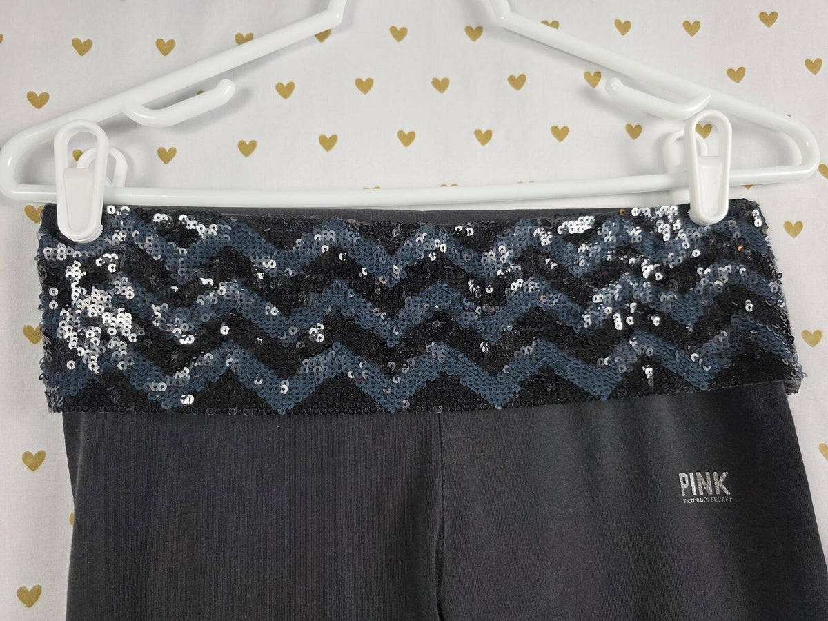 Victorias Secret PINK BLING SEQUINED CHEVRON Foldover Yoga Pants Y2k SMALL