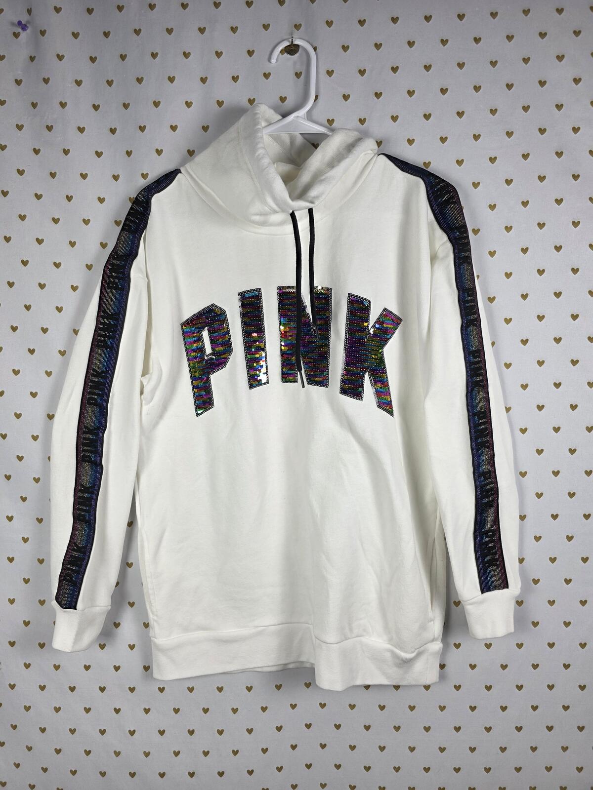 Victorias Secret Pink Rare RAINBOW BLING Glitter Sleeve Cowl Neck Sweater XS