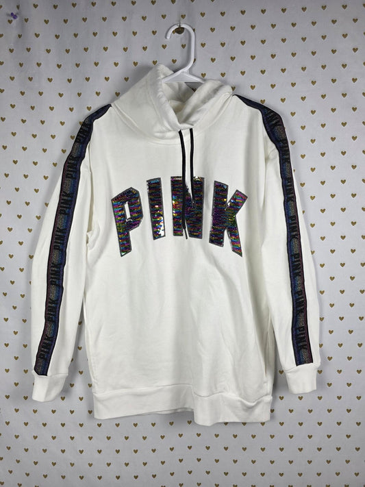 Victorias Secret Pink Rare RAINBOW BLING Glitter Sleeve Cowl Neck Sweater XS