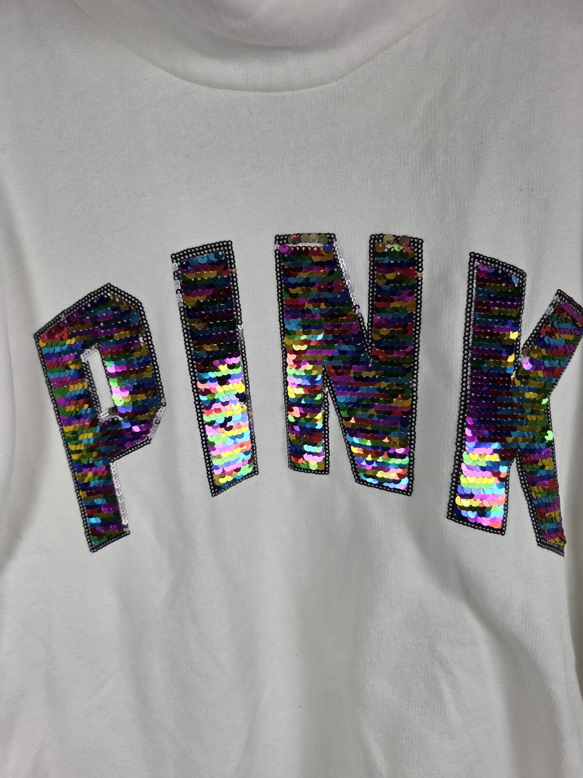 Victorias Secret Pink Rare RAINBOW BLING Glitter Sleeve Cowl Neck Sweater XS