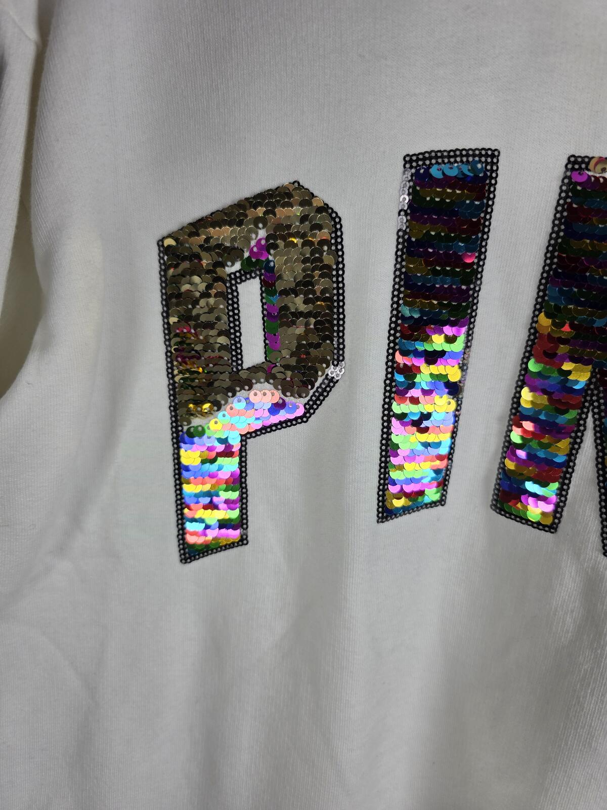 Victorias Secret Pink Rare RAINBOW BLING Glitter Sleeve Cowl Neck Sweater XS