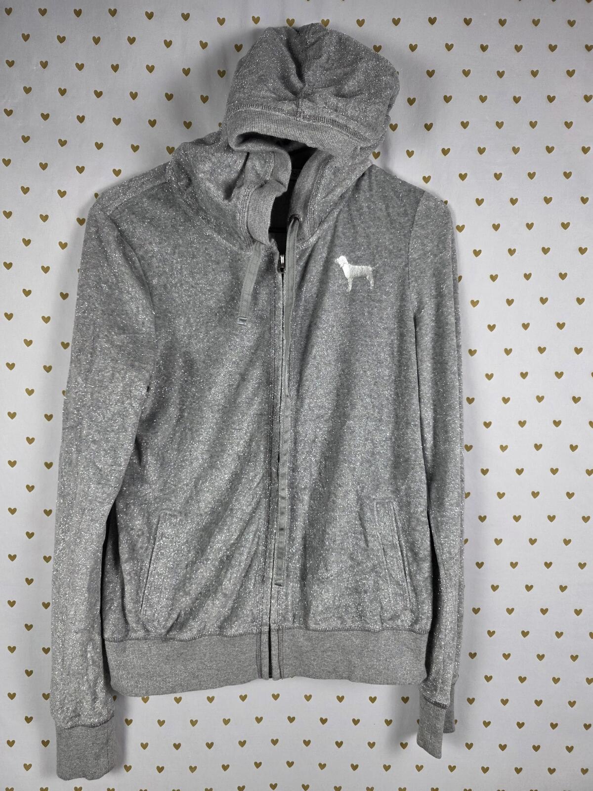 Victorias Secret Pink Vintage glitter Thread BLING Sequined Heart Hoodie Jacket