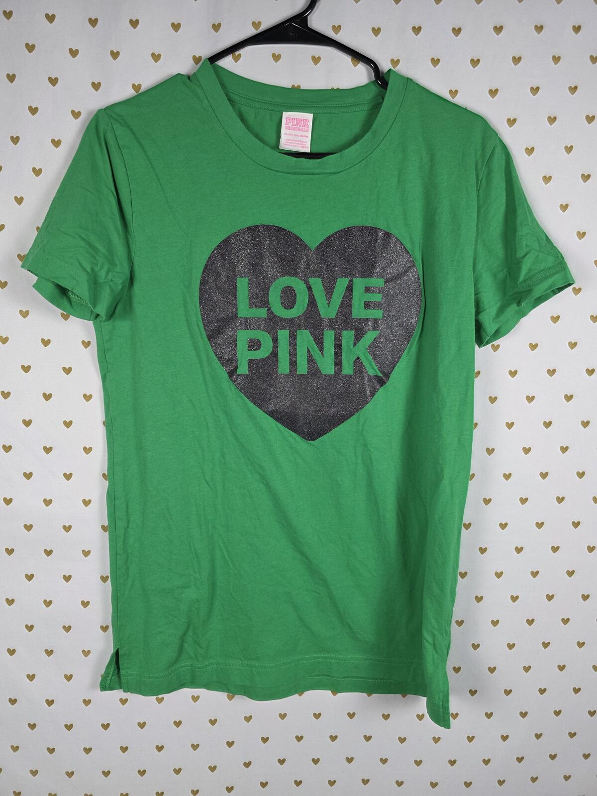Victorias Secret PINK GLITTER HEART Campus Originals Green XS Oversized