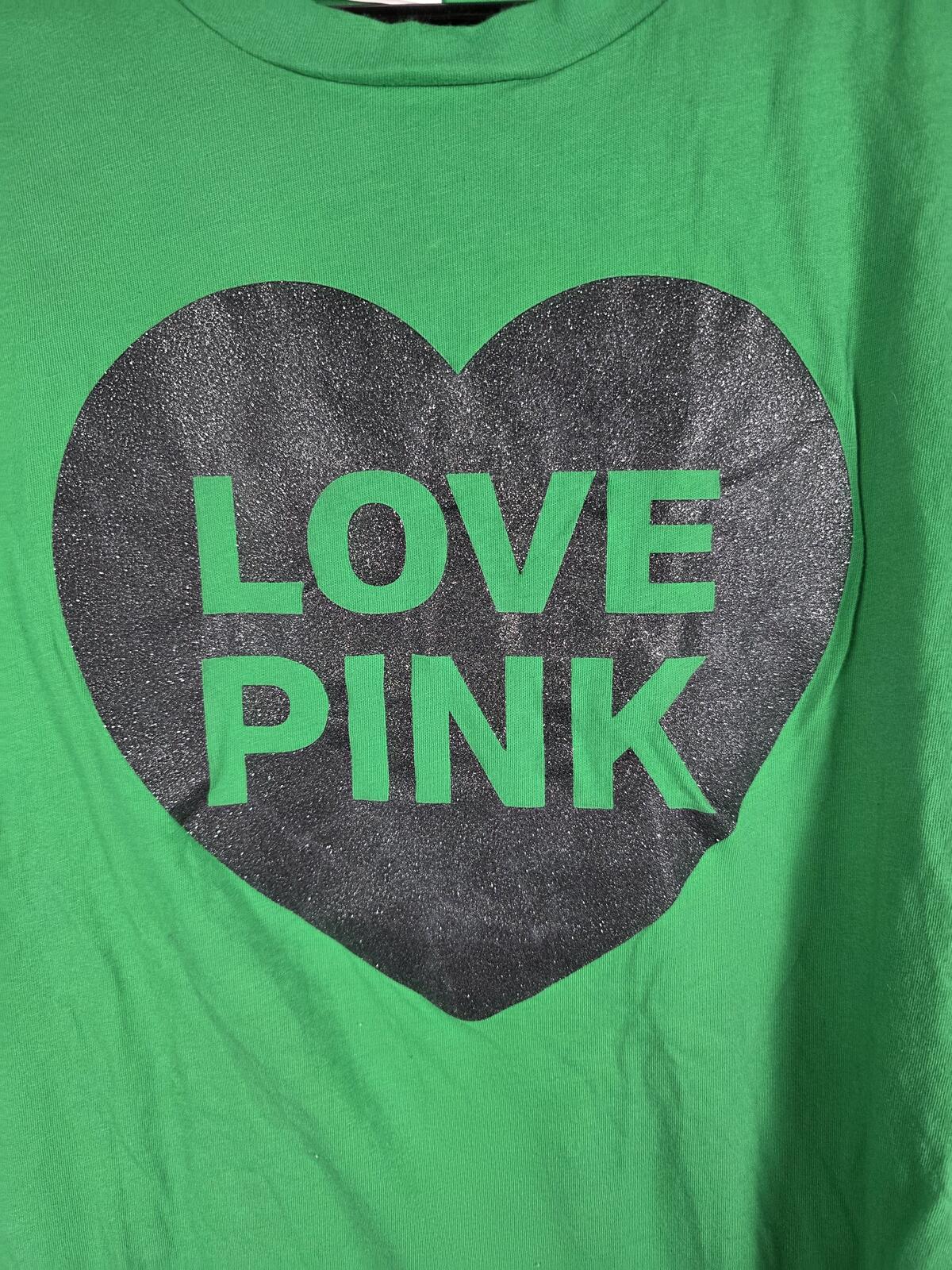 Victorias Secret PINK GLITTER HEART Campus Originals Green XS Oversized