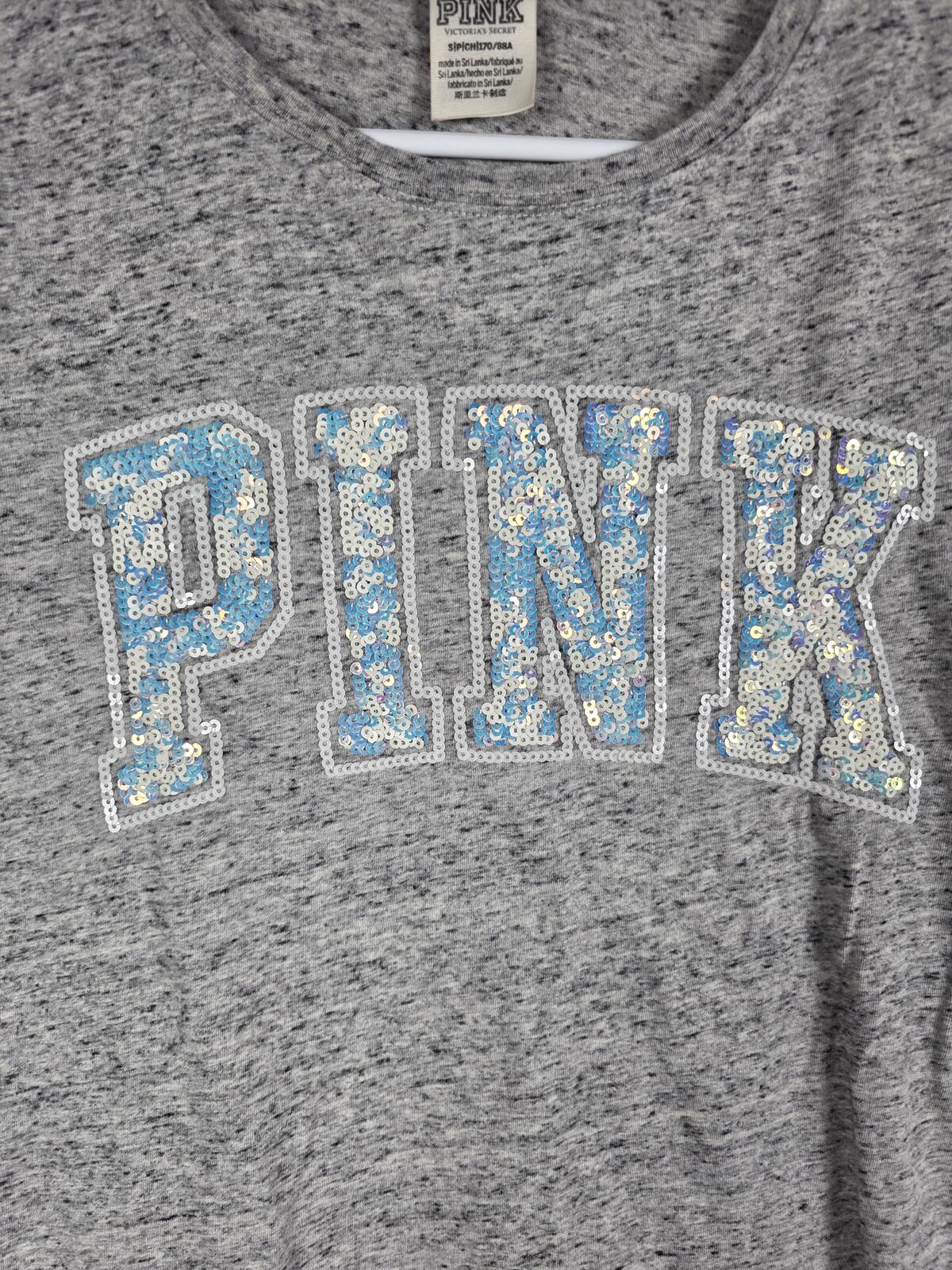 Victorias Secret PINK BLING MERMAID SEQUIN Tee Shirt Grey SMALL