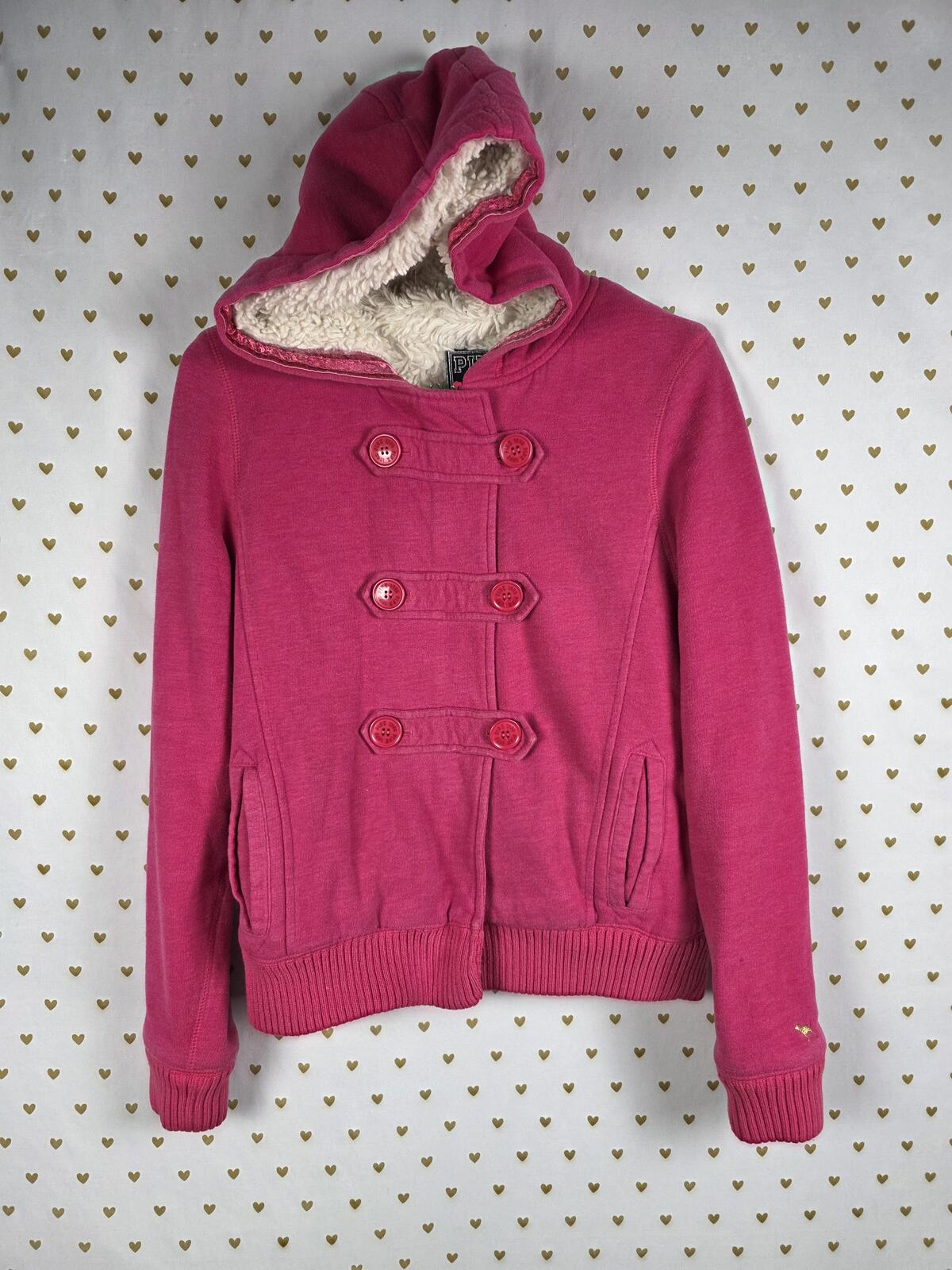Victorias Secret Pink GRAIL FUR LINED love Hoodie MEDIUM WARM Y2K VTG jacket