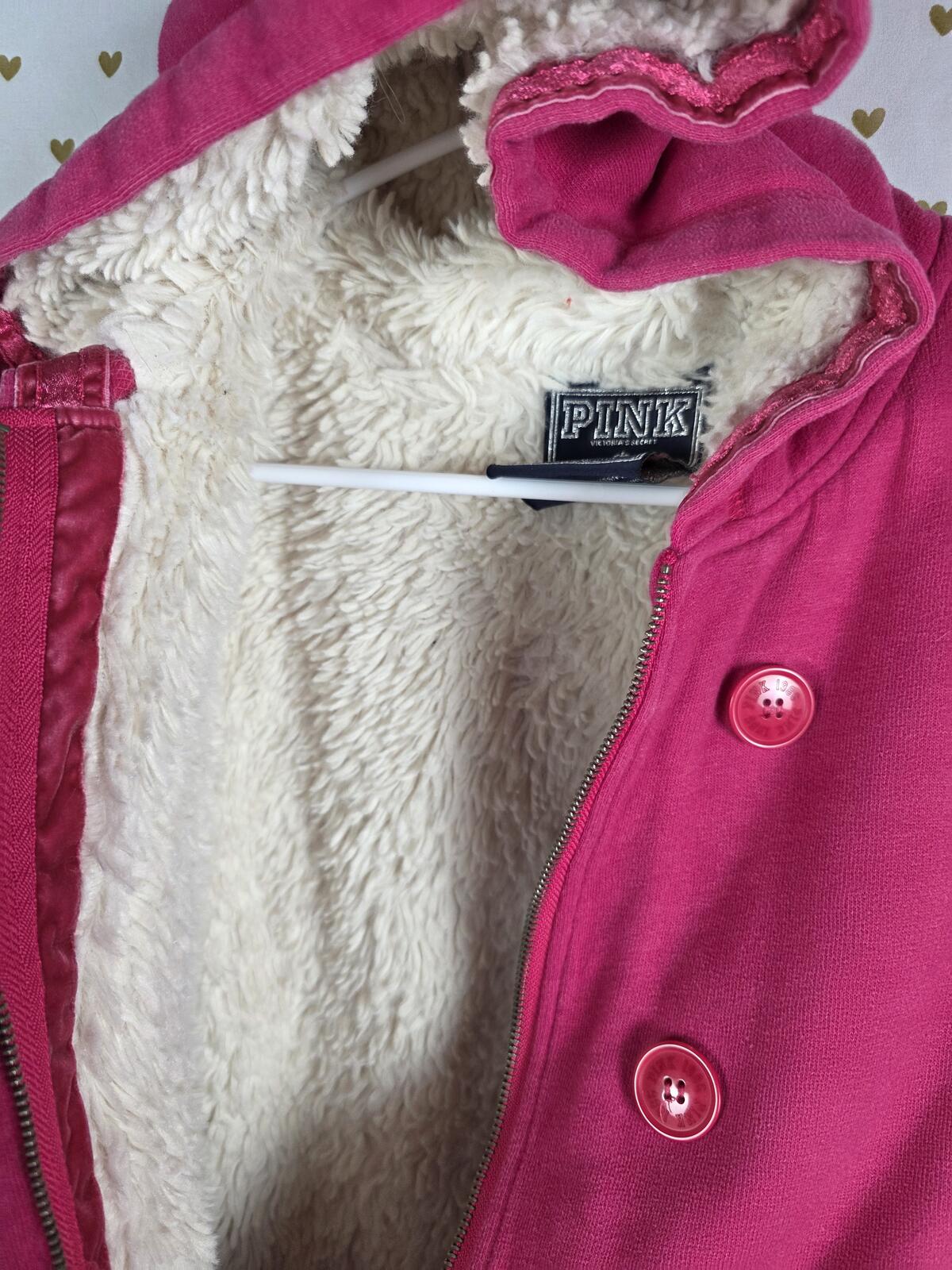 Victorias Secret Pink GRAIL FUR LINED love Hoodie MEDIUM WARM Y2K VTG jacket