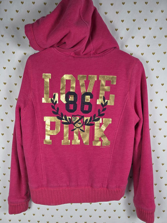 Victorias Secret Pink GRAIL FUR LINED love Hoodie MEDIUM WARM Y2K VTG jacket