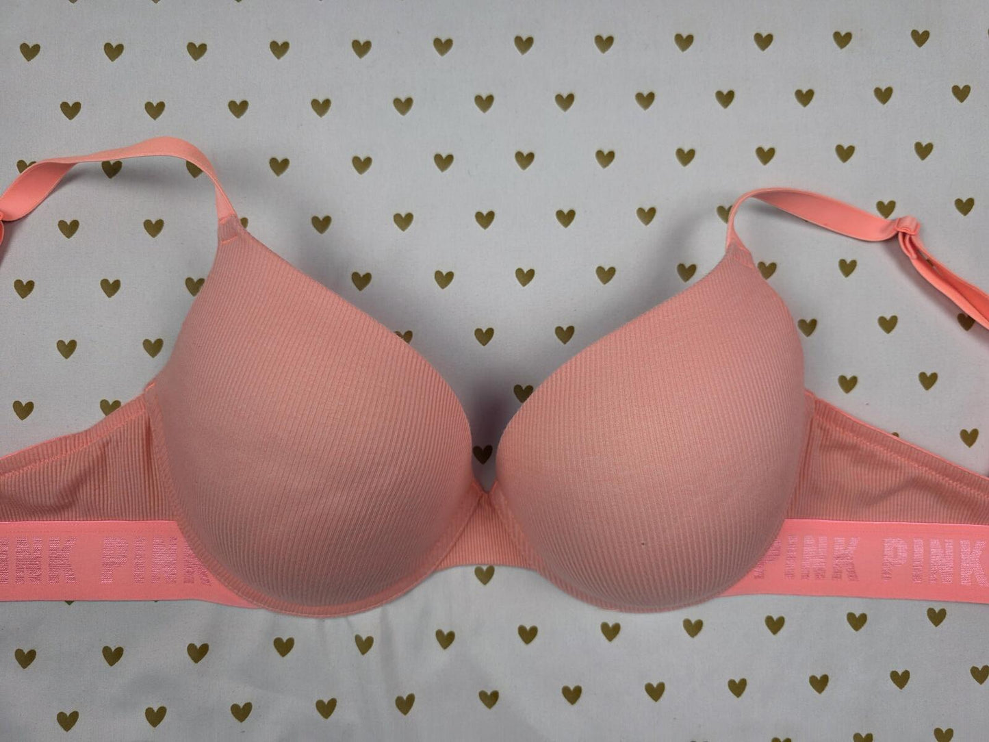 Victorias Secret Neon PINK Logo Strap 34DD Push Up bra
