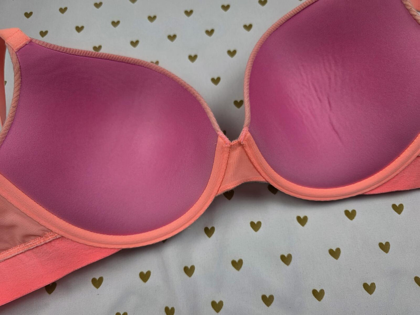 Victorias Secret Neon PINK Logo Strap 34DD Push Up bra