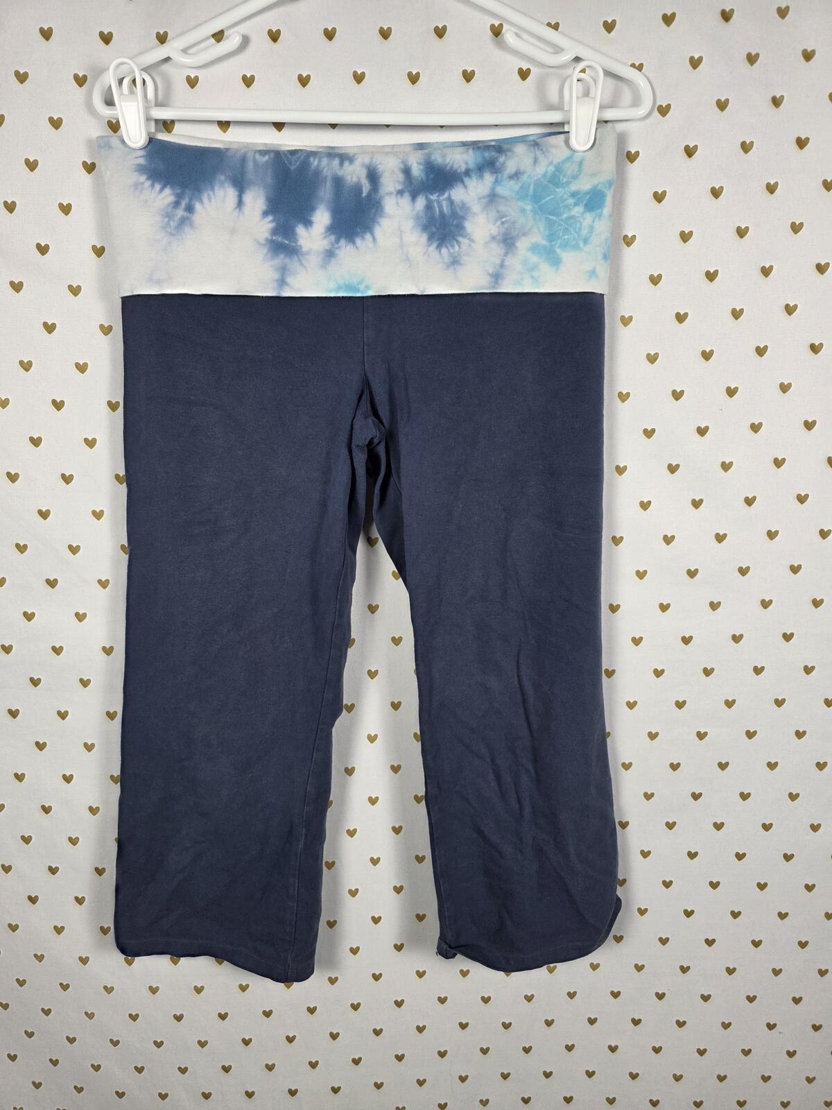 Victorias Secret PINK BLUE VINTAGE cropped Capri Foldover Yoga Pants MEDIUM