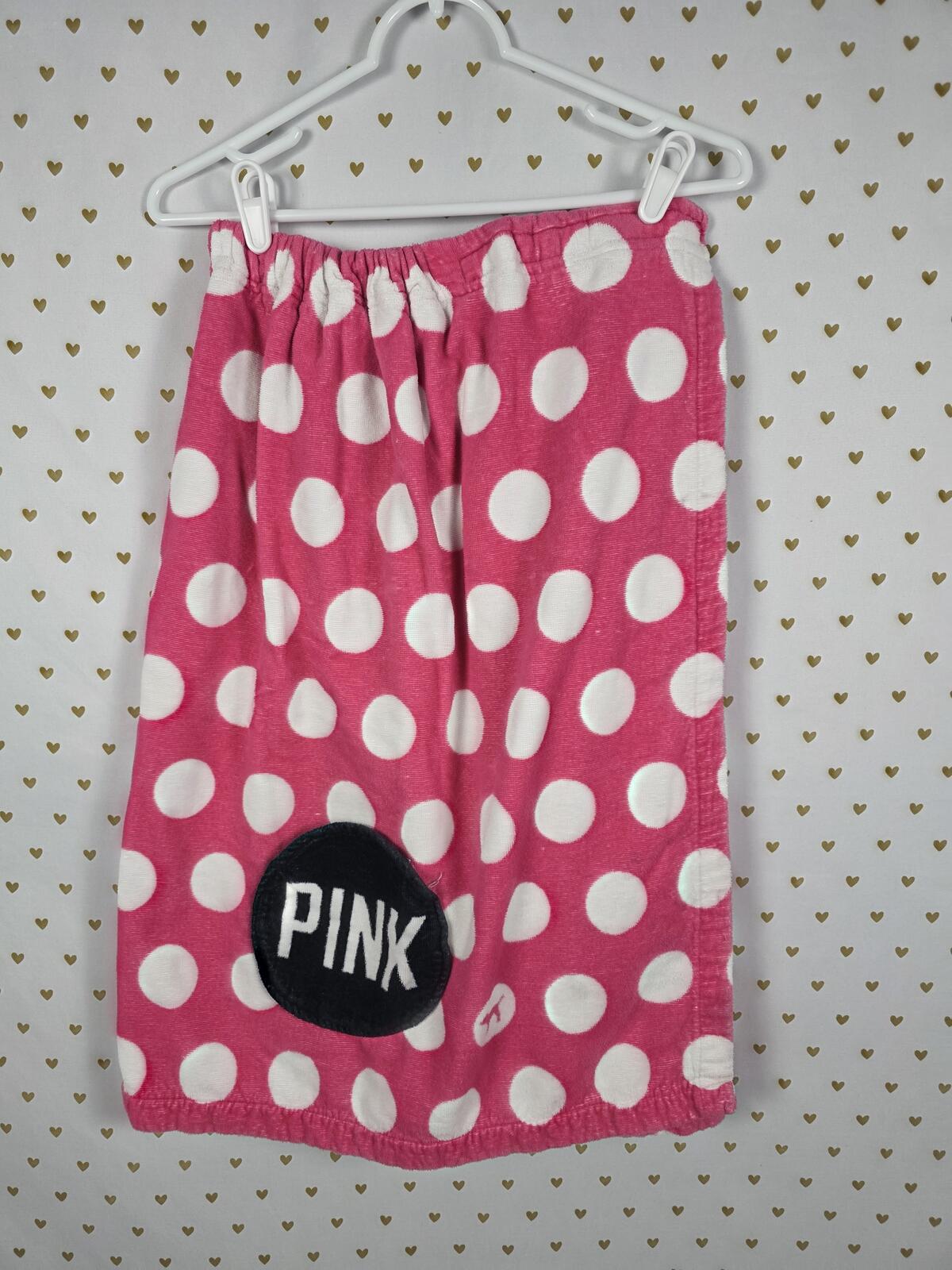 Victorias Secret PINK HTF Polka Dot Wrap Around Towel Bath Cover Up Velcro