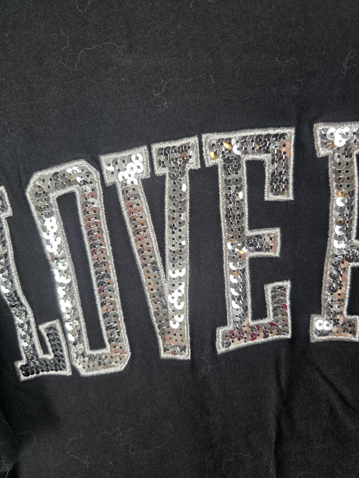 Victorias Secret PINK LOVE BLING Quarter Sleeve Black Tee shirt XS Oversized