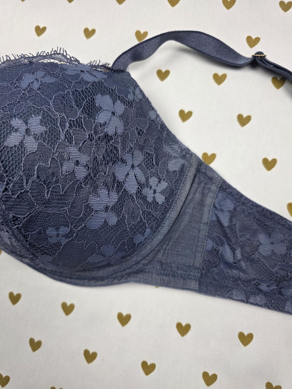 Victorias Secret Blue Lace DREAM ANGELS Lined Demi Balconette Bra 34DD