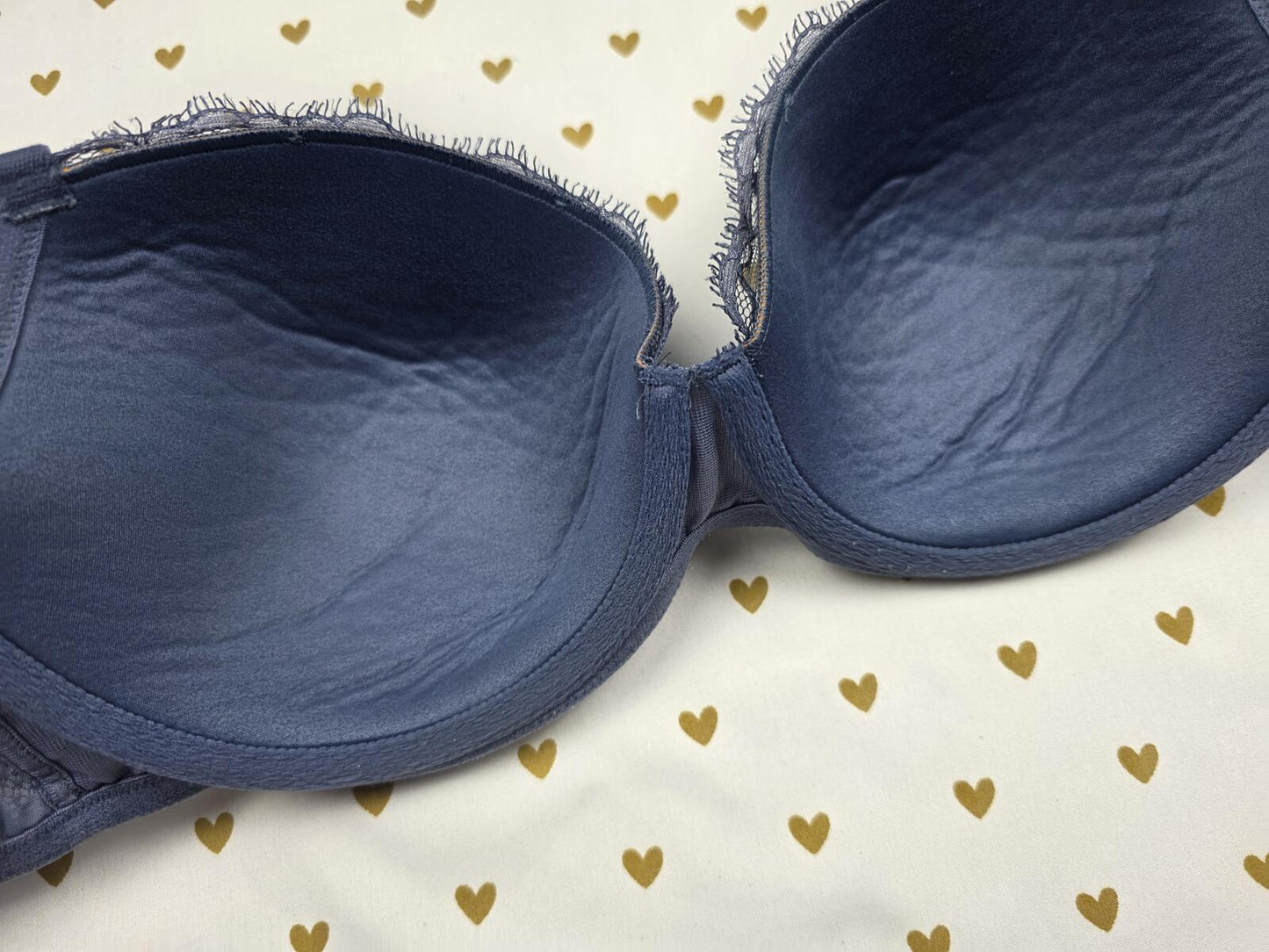 Victorias Secret Blue Lace DREAM ANGELS Lined Demi Balconette Bra 34DD